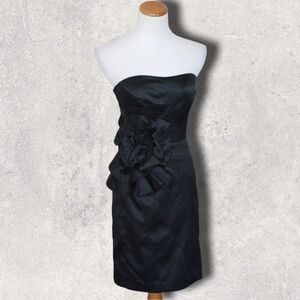Whbm Black Cocktail Mini With Flower Cinch On Side Strapless SIZE: 0